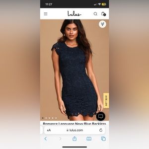 Lulus Romance Language Navy Blue Backless Lace Dress